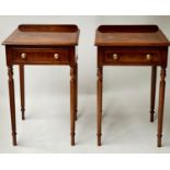 SIDE TABLES, a pair, George III design flame mahogany and satinwood crossbanded each with frieze