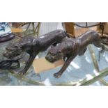 CONTEMPORARY SCHOOL BRONZE, a pair of prowling leopards, 47cm L. (2)