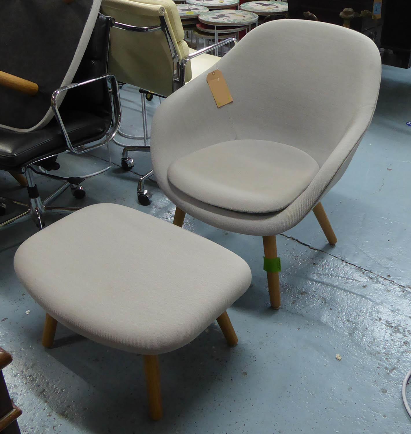 LOUNGE CHAIR AND STOOL, contemporary design, tallest 81cm approx. (2) (slight faults)