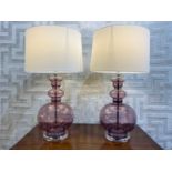 COACH HOUSE TABLE LAMPS, a pair, glass with perspex bases and shades, 75cmH. (2)
