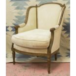 BERGERE, late 19th century French giltwood with cushion seat in cream chenille (minor marks), 97cm H