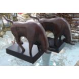 CONTEMPORARY SCHOOL, bulls, a pair, bronzed finish, 17.5cm H. (2)