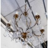 CHANDELIER, with a gilt metal frame and glass droplets, 55cm H x 50cm. (with faults)