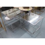 SIDE TABLES, a graduated pair, silver metal, mirrored tops, 51cm x 51cm x 51cm. (2)