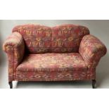 KILIM SOFA, early 20th century weave upholstered with rounded arms, including a drop arm, on