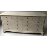BANK OF DRAWERS, George III style, traditionally grey painted, with nine drawers, silvered handles