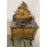PETITE COMMODE, Louis XV style giltwood with marble top, two drawers, 59cm x 40cm x 113cm.
