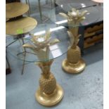 PINEAPPLE DESIGN SIDE TABLES, a pair, glass tops, 45cm diam. 64cm H. (2)