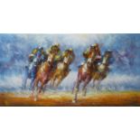 STARKE 'Horse Race', acrylic on canvas, signed lower right, 60cm x 122cm.