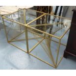 SIDE TABLES, a pair, helix design, glass tops, 52cm x 52cm x 53cm. (2)
