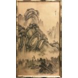 19th CENTURY CHINESE SCHOOL 'Landscape', watercolour, 48cm x 25cm, framed.