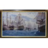 JOHN STEVEN DEWS 'The Battle of Trafalgar', after William Turner, goutelette on canvas, limited