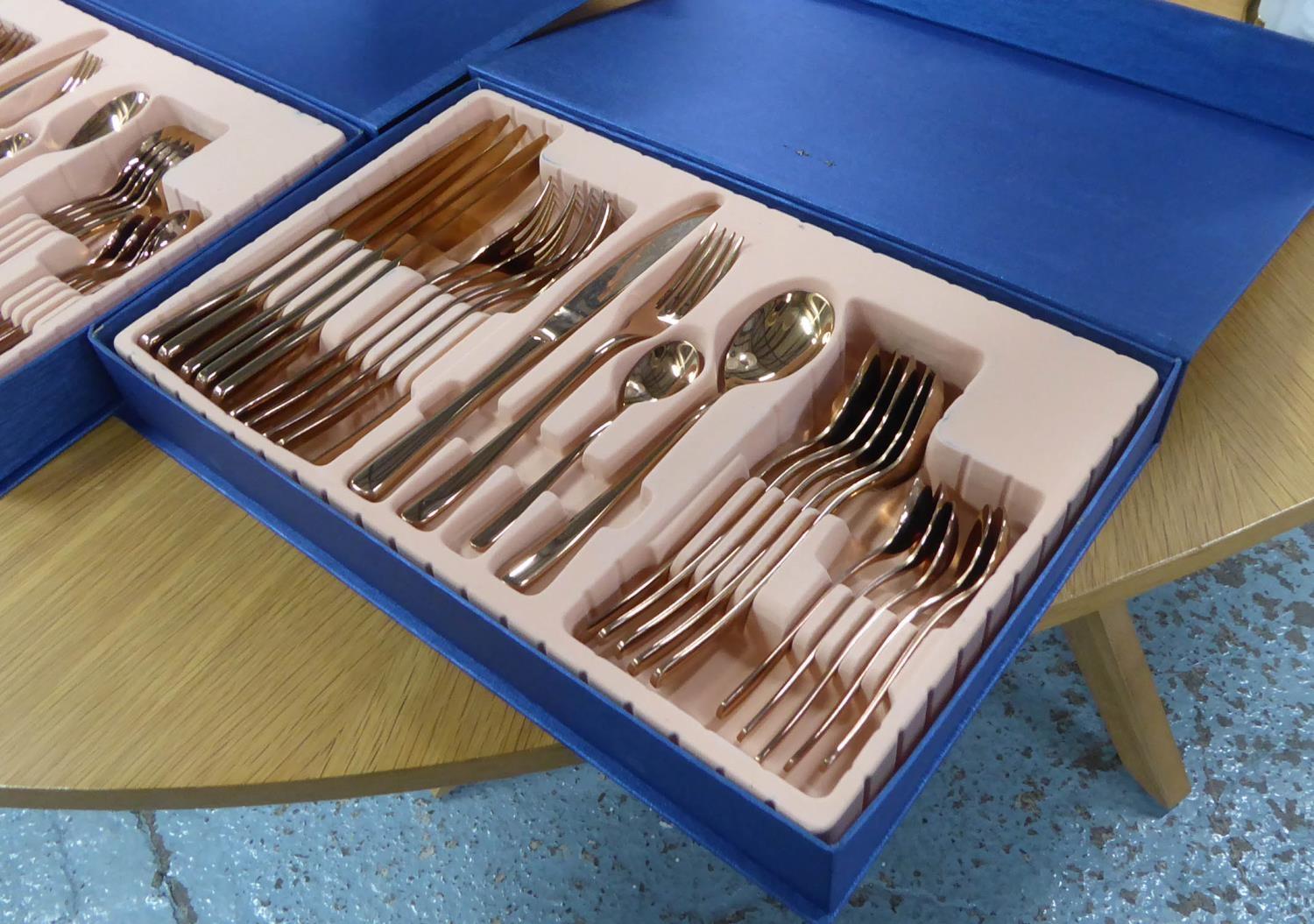 CUTLERY SETS, a pair, boxed, coppered finish, 42cm x 27cm x 6cm. (2) - Image 2 of 3