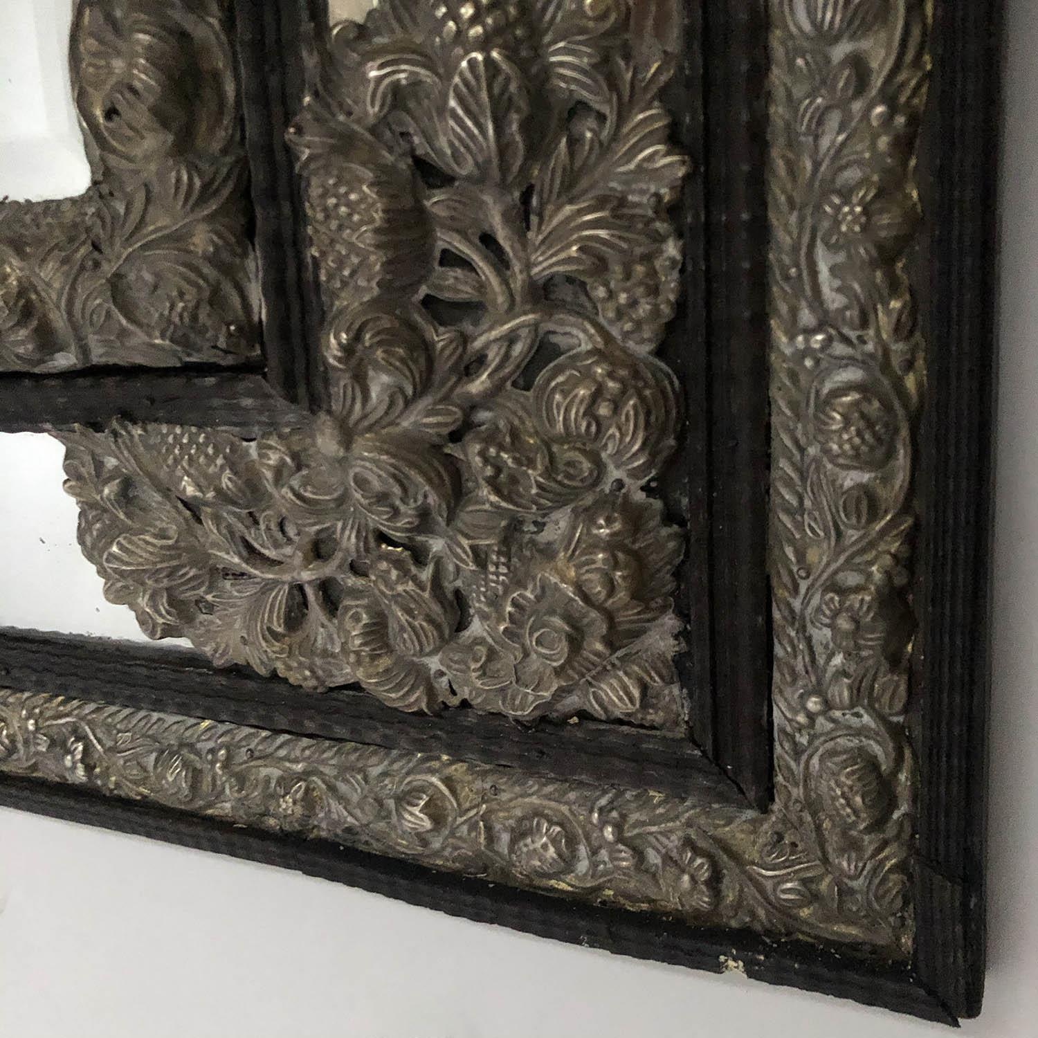 DUTCH WALL MIRROR, 19th century Dutch rectangular silvered metal repoussé, 125cm H x 76cm with - Image 5 of 5