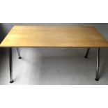 DESK, Scandinavian style rectangular fruitwood raised on adjustable outswept solid capped