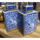 GINGER JARS, a pair, with vintage inspired India postage print design, 32cm H. (2)