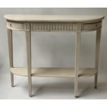 HALL CONSOLE TABLE, French Louis XVI style grey painted with fluted frieze, corner drawers and