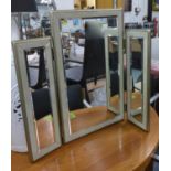 R V ASTLEY TRIPTYCH VANITY MIRROR, faux shagreen detail, 71cm x 61cm approx.