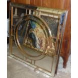 MIRRORS, a pair, contemporary design with a circular bevelled central plate in a square frame with