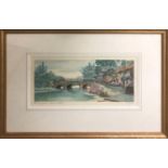 LEGARTZ 'Chaumiere Fleurie' etching in colours, signed and titled in pencil, 16cm x 32cm, framed.