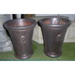 PLANTERS, a set of four, including two pairs of differing heights and differing metallic glazes,