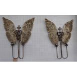 WALL SCONCES, a pair, winged design, two branch, 80cm x 62cm. (2)
