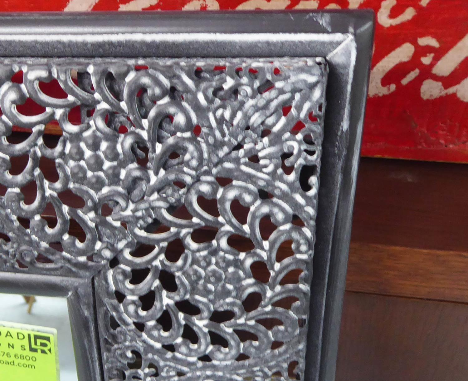 GARDEN WALL MIRRORS, a set of three, grey metal rectangular filigree contemporary design, 63cm x - Image 2 of 2