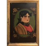 OTTOMAN SCHOOL 'Portrait of a Young Man', verre eglomisé, 30cm x 19cm, framed.