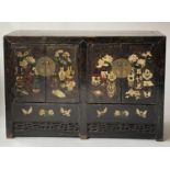 SIDE CABINET, late 19th/early 20th century Chinese black lacquered, gilt, cream and crimson