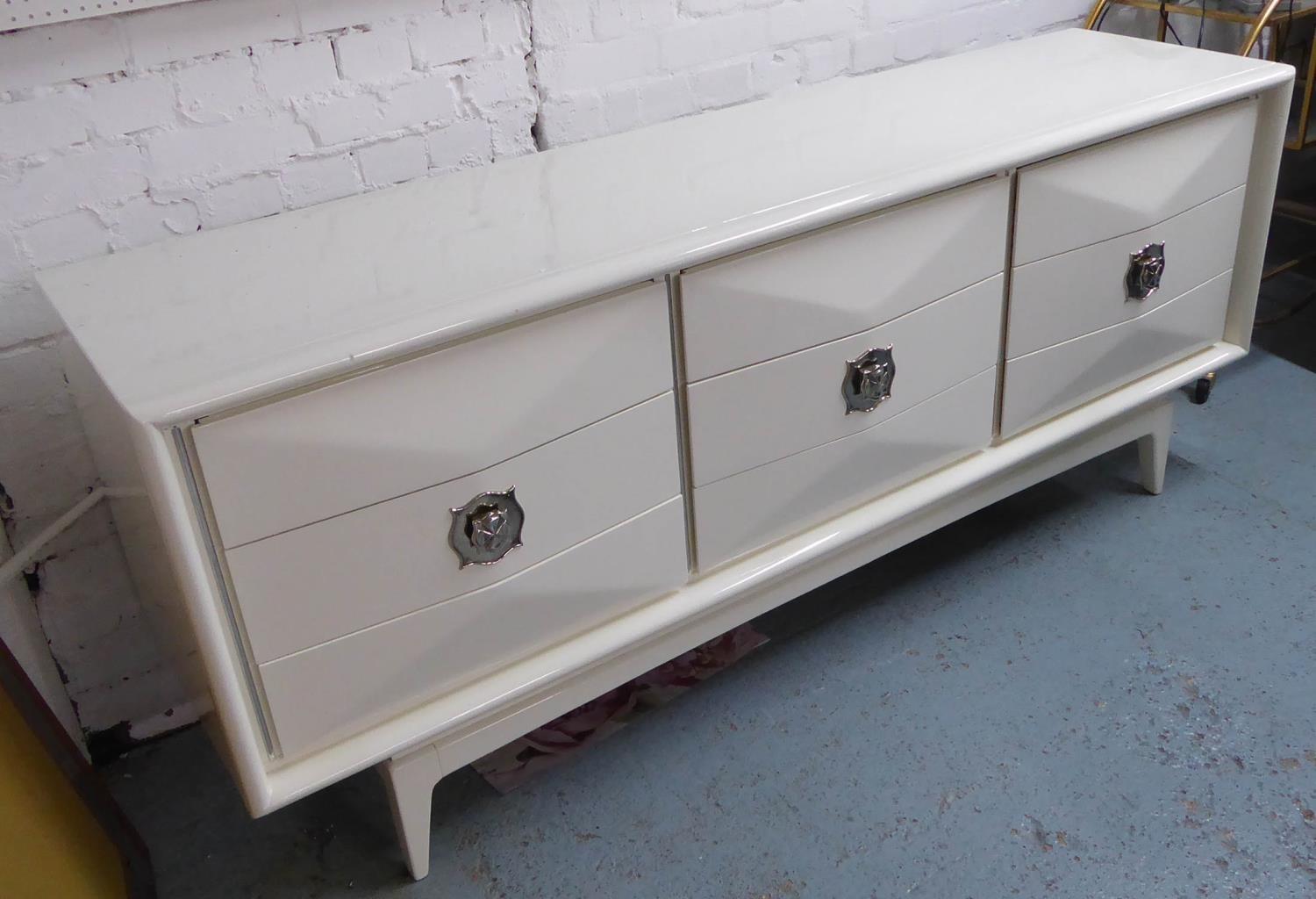 SIDEBOARD, contemporary, white lacquered finish, 198cm x 48cm x 78cm (slight faults).