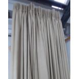 CURTAINS, two pairs, in a natural woven fabric, lined, each curtain approx 102cm W gathered by 291cm