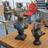 ADMIRAL STAG AND COMMANDER RABBIT, polychrome finish, 60cm at tallest approx. (2)