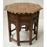 HOSHIARPUR OCCASIONAL TABLE, late 19th century North Indian octagonal hardwood and bone inlaid