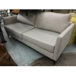 SOFA, contemporary two seater with light grey upholstery on black tapered supports 198cm x 98cm H