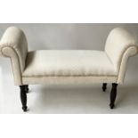 WINDOW SEAT, George III style mahogany with pale yellow patterned chenille cotton upholstery with