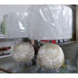CLAM SHELL TABLE LAMPS, a pair, with shades, 58cm H. (2)