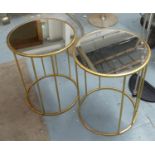 SIDE TABLES, a pair, contemporary, gilt metal and glass, 46cm H x 36cm diam. (2)