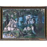 PABLO PICASSO 'Le Dejeuners sur l'Herbe', printed on cotton, 39cm x 55cm, framed and glazed.