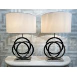 R V ASTLEY TABLE LAMPS, a pair, contemporary chrome with shades, 63cm H. (2)