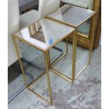 SIDE TABLES, a pair, 1960's French style, gilt metal, 36cm x 36cm x 67cm. (2)
