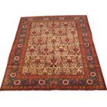 ANTIQUE PERSIAN TABRIZ CARPET, 325cm x 241cm, stylised kalyx leaf and rosette field.