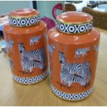 GINGER JARS, a pair, contemporary zebra print design, 31cm H. (2)