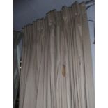 CURTAINS, two pairs, in a natural woven fabric, lined, each curtain approx 102cm W gathered x