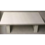 CONRAN LOW TABLE, rectangular white lacquered with broad stretchered supports, 139cm x 79cm x 40cm