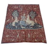 TAPESTRY, reproduction of the lady and the unicorn, medieval revival style, 130cm H x 115cm.