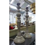 TABLE LAMPS, a pair, turned wood, distressed painted finish, 58cm H. (2)
