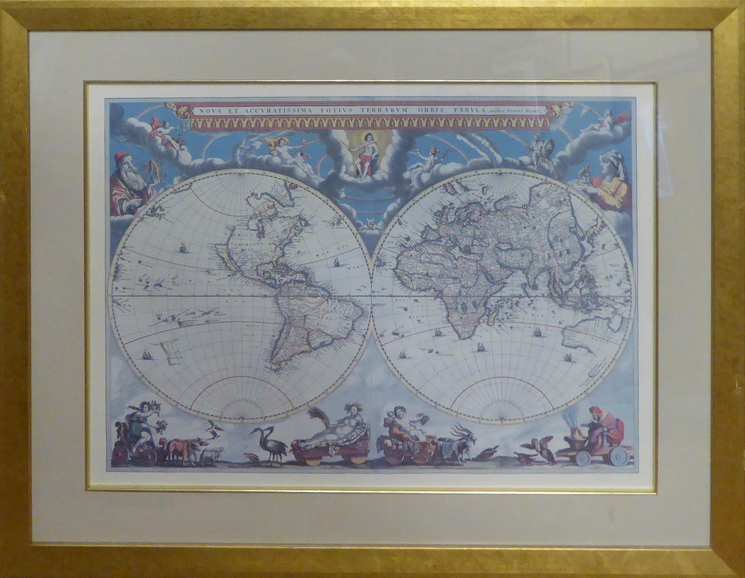 MAPS OF THE WORLD, EUROPE, AFRICA AND AMERICAS, a set of four prints in colours, 62cm x 76cm, framed - Image 3 of 4