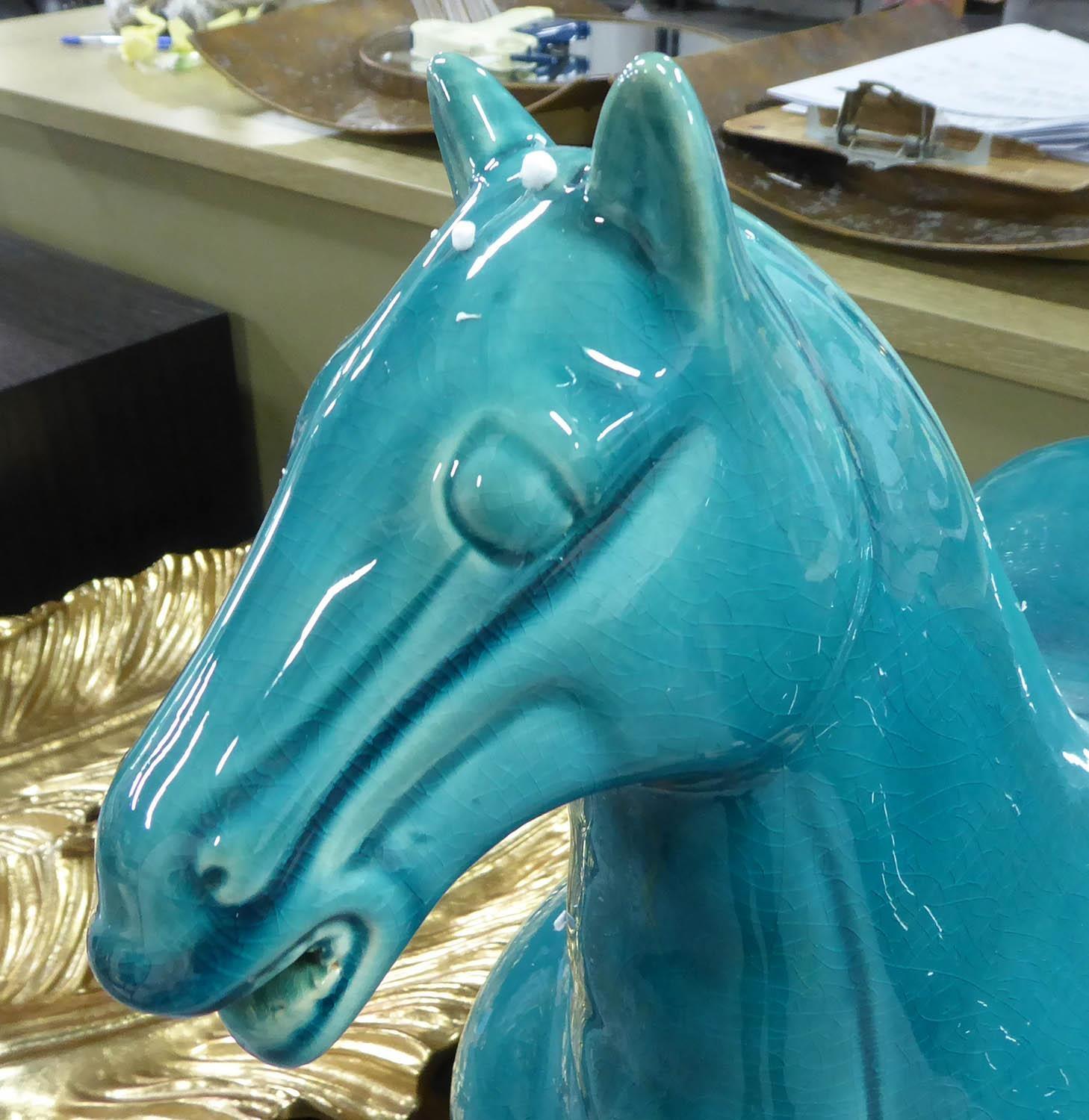 TANG STYLE HORSES, a pair, glazed finish, 51cm at tallest. (2) - Image 2 of 2