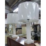 ALABASTER TABLE LAMPS, a pair, with shades, 80cm H. (2)