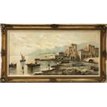 ANTONIO DE VITY (Umberto Marone 1901-1993) 'Neopolitan View', oil on canvas, 50cm x 100cm, framed.